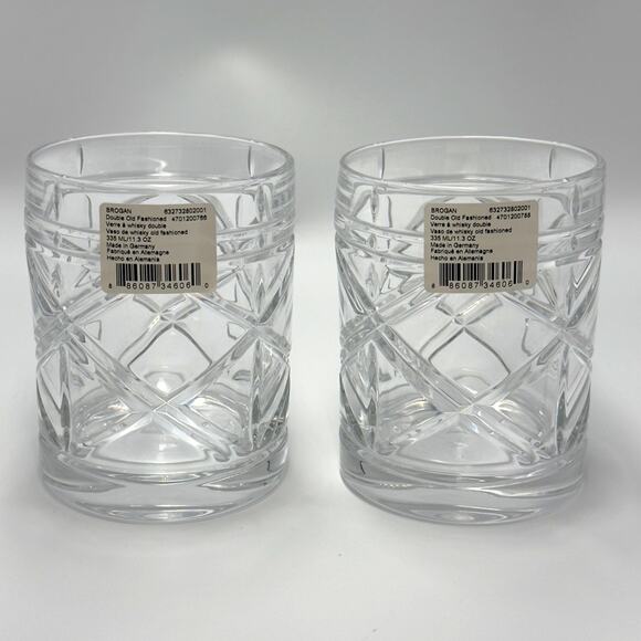 New - Ralph Lauren BROGAN Lead Crystal Double Old Fashioned 2 Glasses Germany - Picture 1 of 7